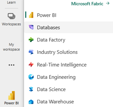 Screenshot of selecting the Databases experience in Microsoft Fabric